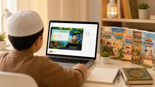 Ilustrasi anak-anak belajar Islam online